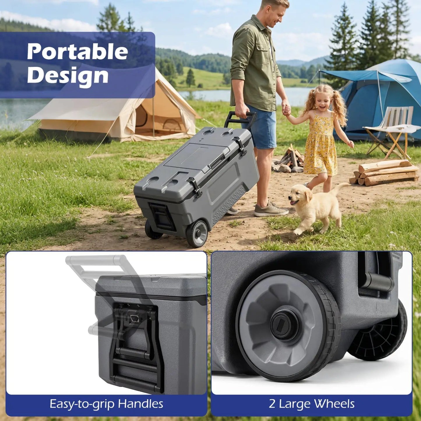 53 Quart Rolling Cooler With Fish Ruler Wheels