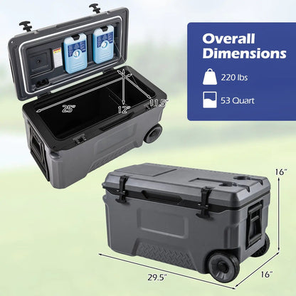 53 Quart Rolling Cooler With Fish Ruler Wheels
