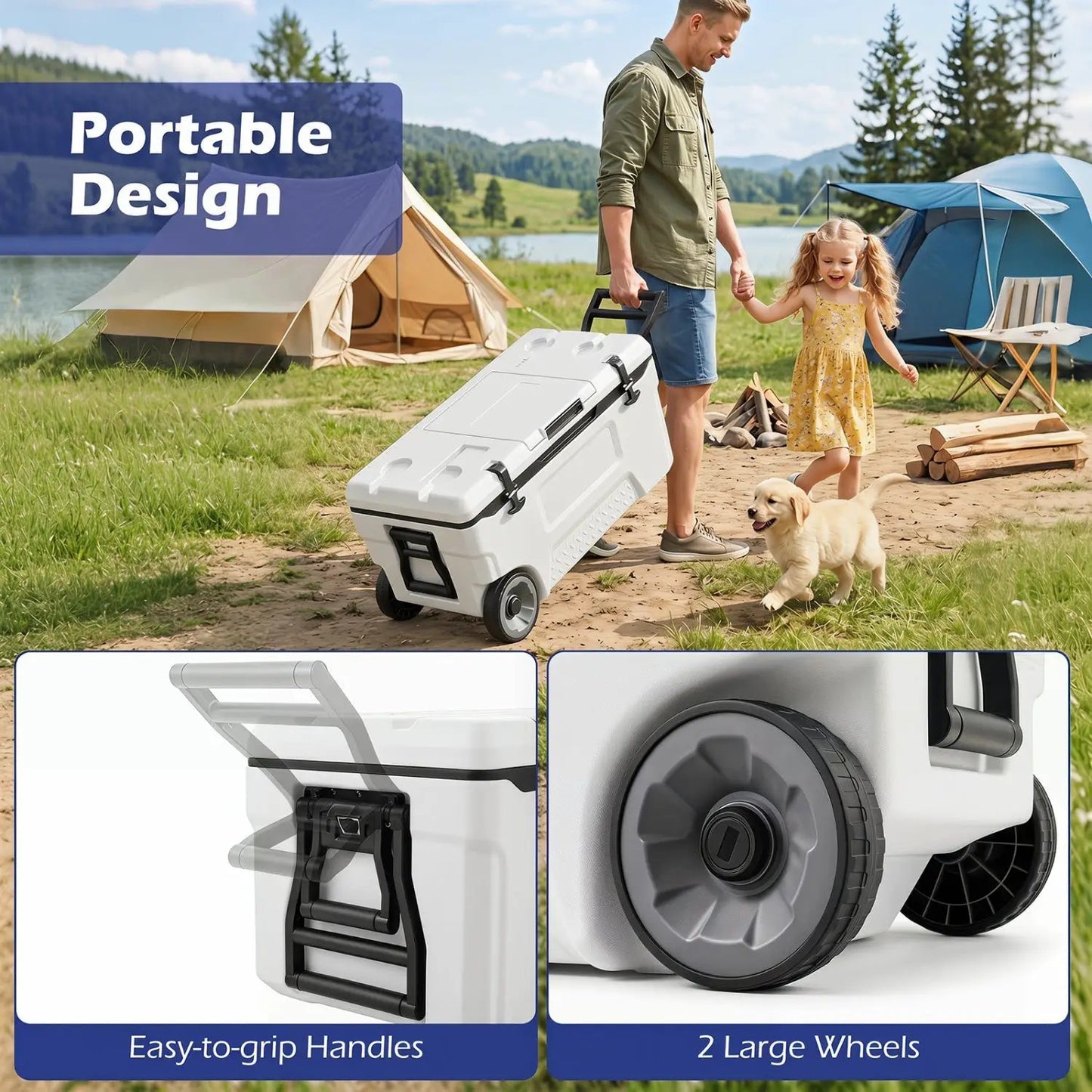53 Quart Rolling Cooler With Fish Ruler Wheels