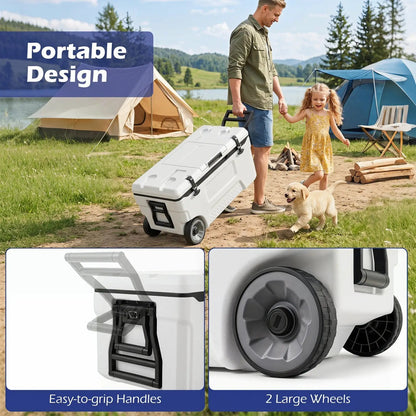 53 Quart Rolling Cooler With Fish Ruler Wheels