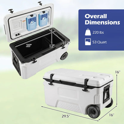 53 Quart Rolling Cooler With Fish Ruler Wheels