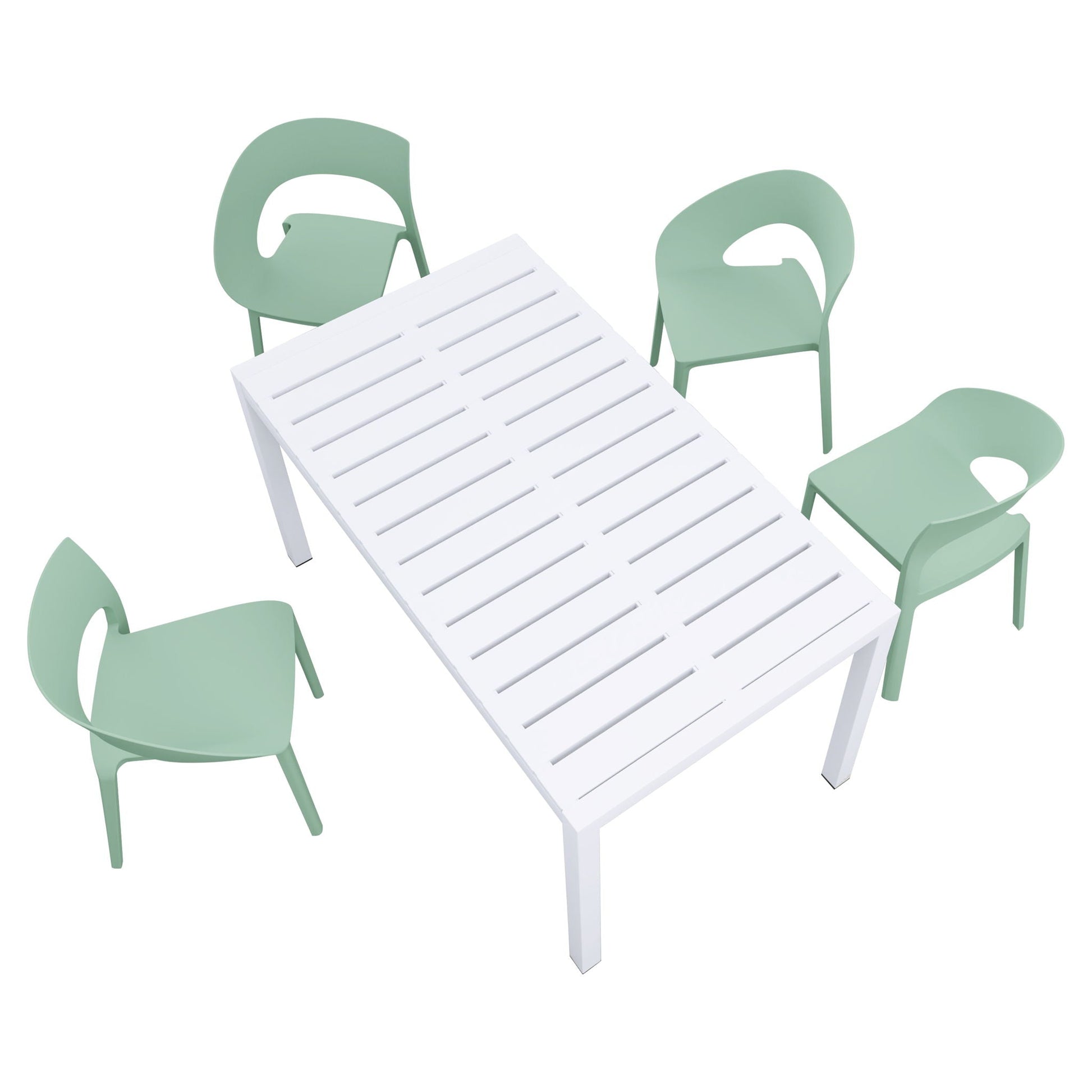 4 piece outdoor set with modern mint green chairs and a long white slatted table by HouseOfZazla on Tampa Home & Garden Store