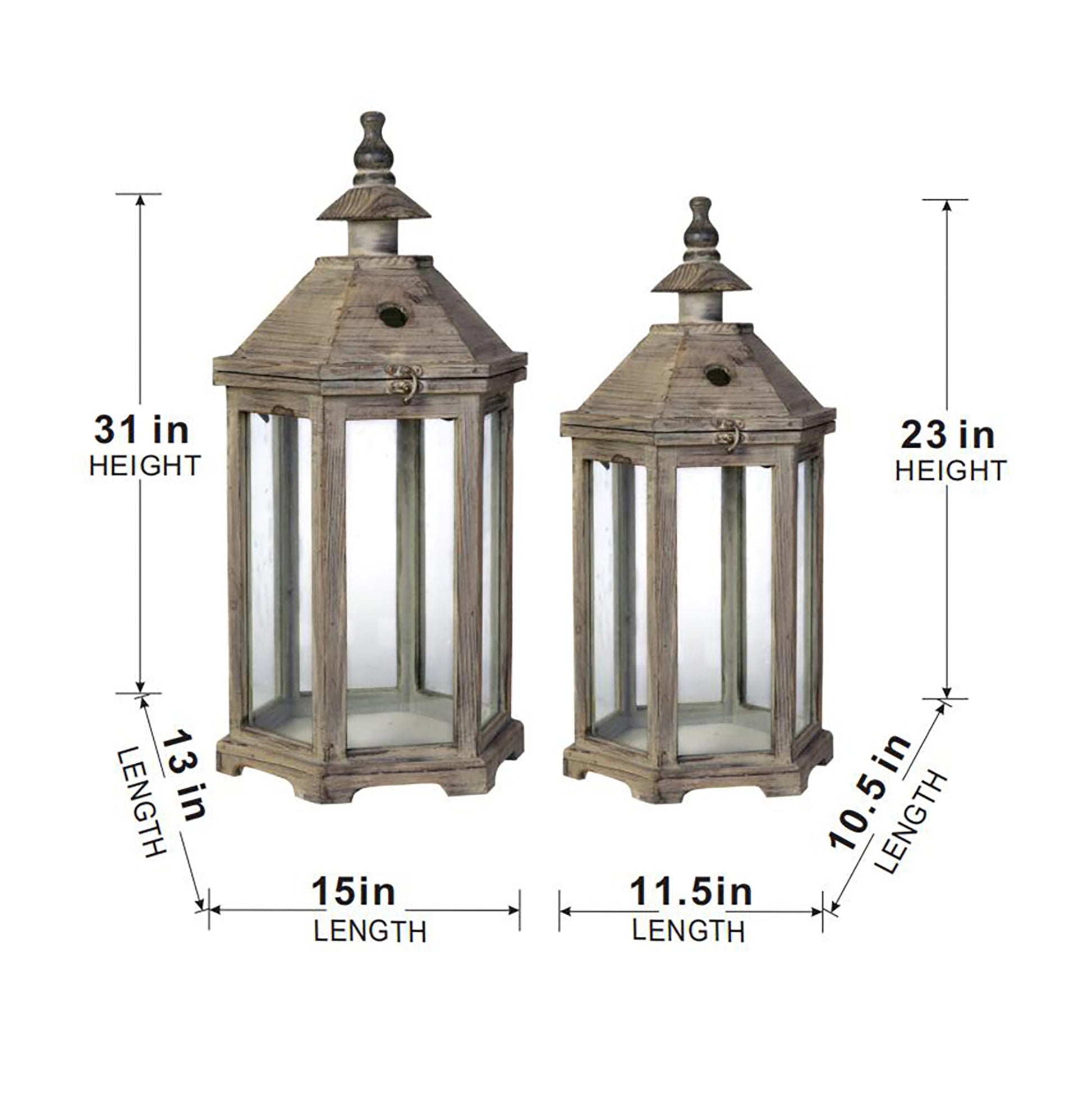 S/2 Graca Polygon Temple Garden Lanterns pair, rustic wood with weathered finish by HouseOfZazla on Tampa Home & Garden Store