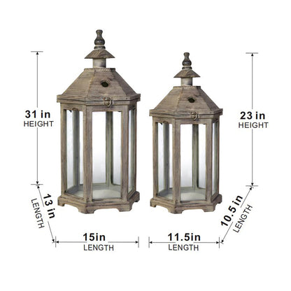 S/2 Graca Polygon Temple Garden Lanterns pair, rustic wood with weathered finish by HouseOfZazla on Tampa Home & Garden Store