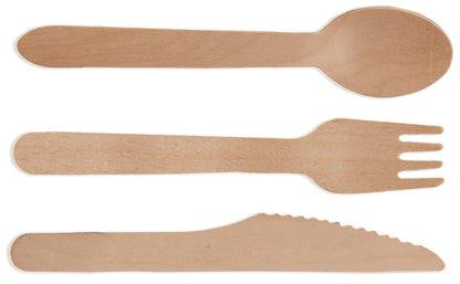 Natural Wood Cutlery And Utensils For A Party