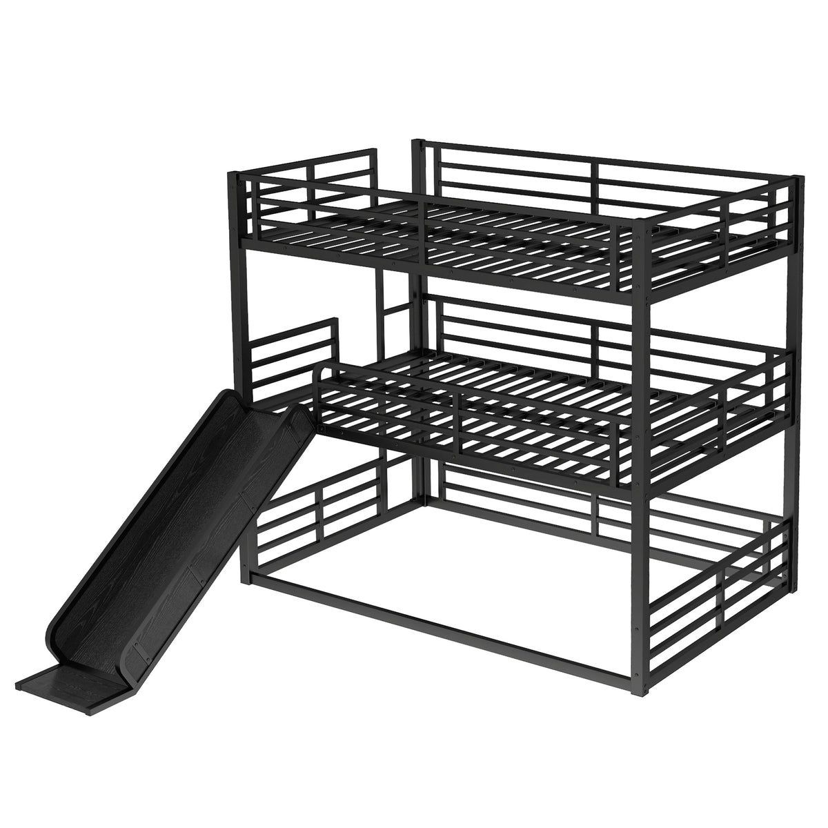 Full over full over full bunk bed with slide in black metal frame by HouseOfZazla on Tampa Home & Garden Store