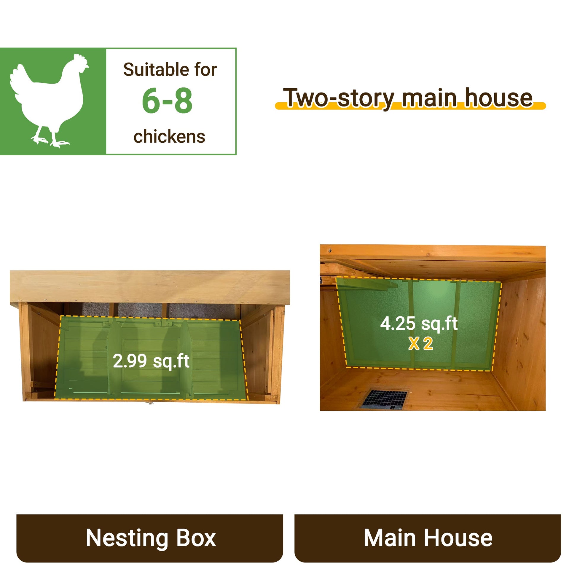 Double-House wooden chicken coop for 6-8 chickens, main house with nesting box HouseOfZazla on Tampa Home & Garden Store
