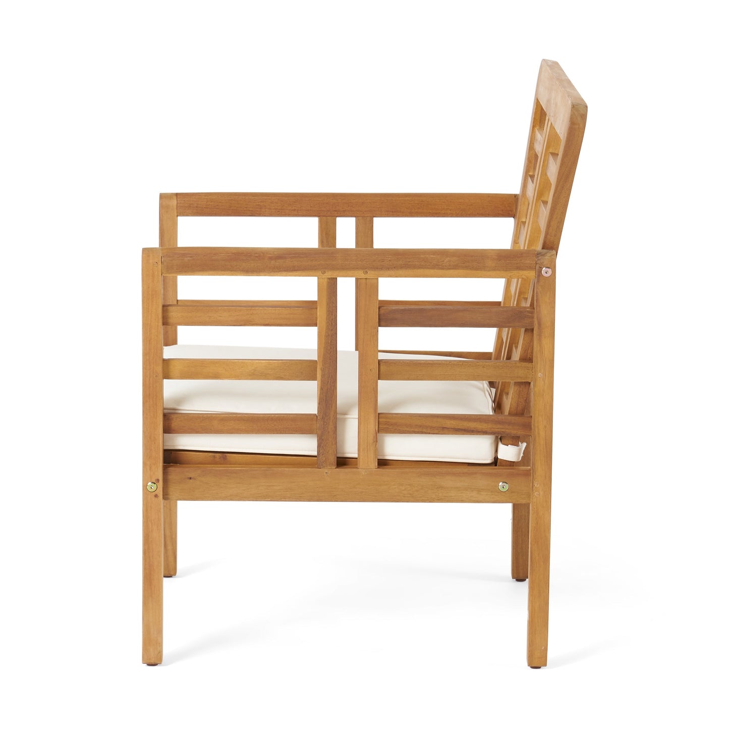 Caydon 2 Club Chairs + Table outdoor set; teak wood, white cushions, 2 chairs & table on Tampa Home & Garden Store