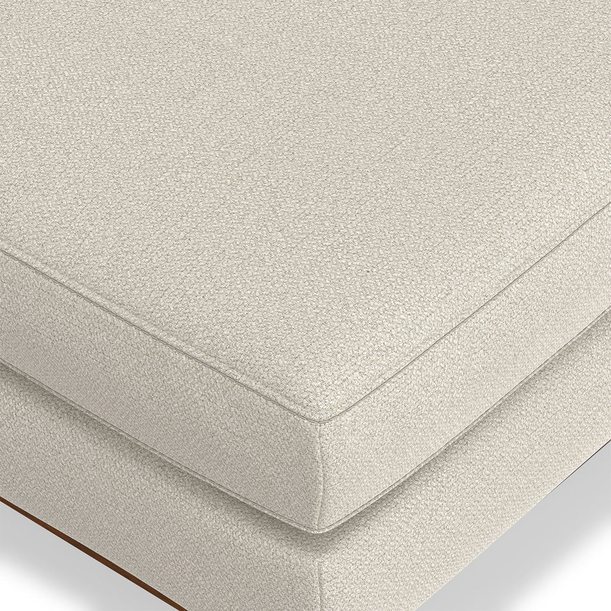 Morrison Handcrafted Ottoman and Feather Cushion beige textured upholstery seam detailing on Tampa Home & Garden Store