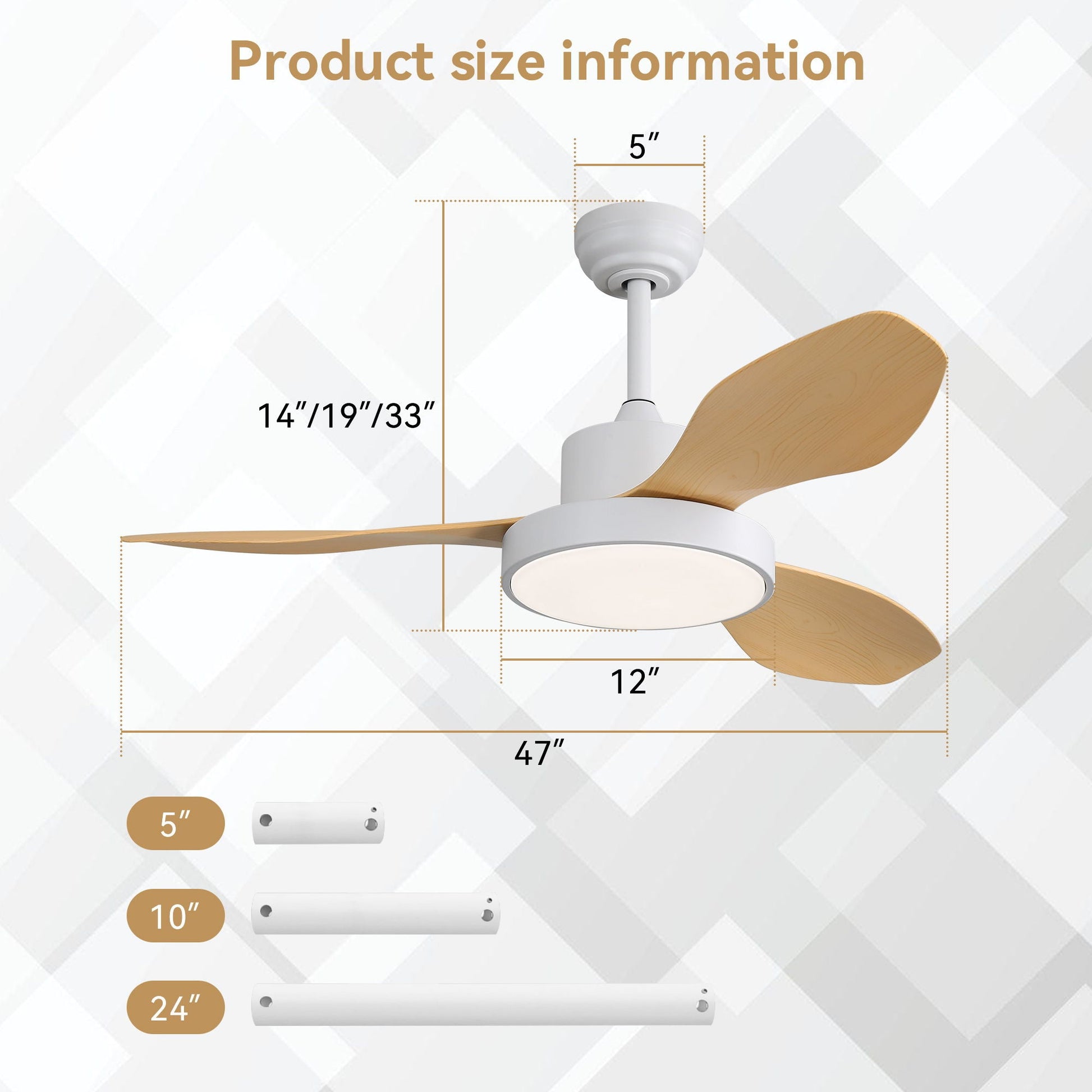 HouseOfZazla ceiling fan with 22W LED light, white finish, wood blades, remote, 6 speeds on Tampa Home & Garden Store
