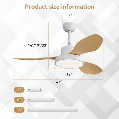 HouseOfZazla ceiling fan with 22W LED light, white finish, wood blades, remote, 6 speeds on Tampa Home & Garden Store