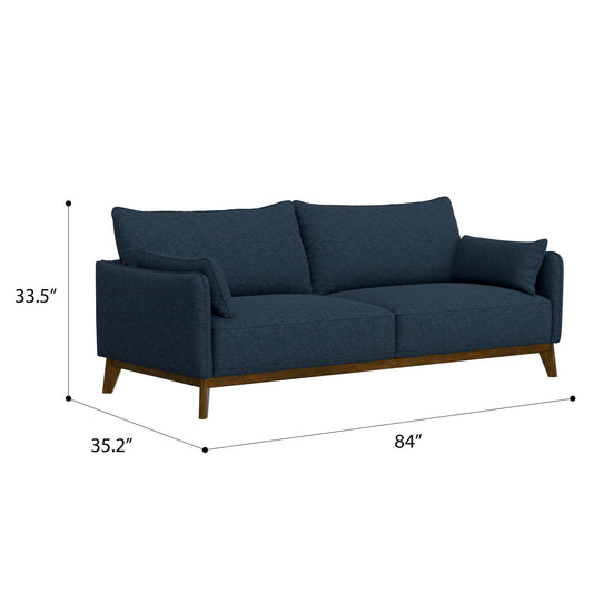 Sofa Wide with Attached Legs in blue fabric by HouseOfZazla, stationary sofa with legs on Tampa Home & Garden Store