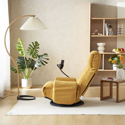 Adjustable swivel lounge chair tan boucle with 360° rotating seat and headrest on Tampa Home & Garden Store