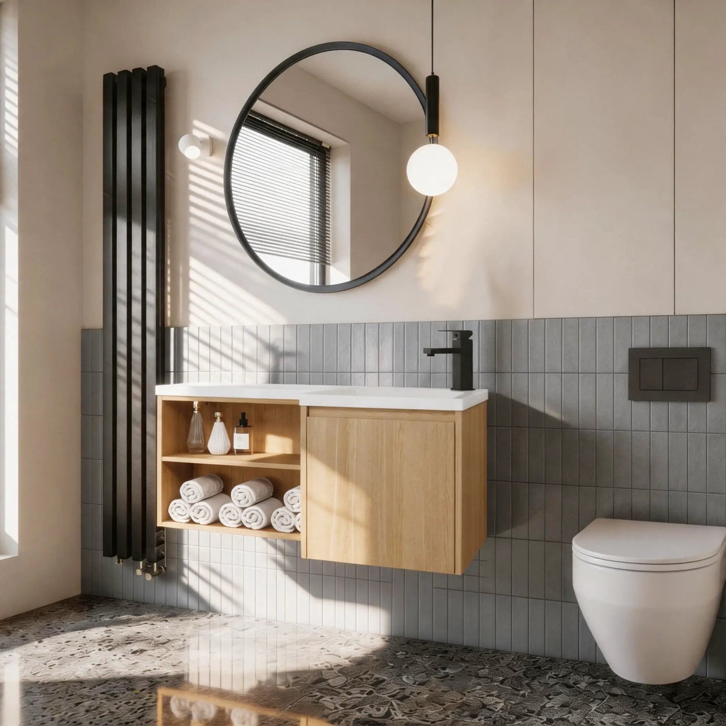 L Shaped Wall Mounted Floating Vanity with Sink