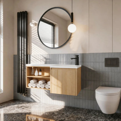 L Shaped Wall Mounted Floating Vanity with Sink