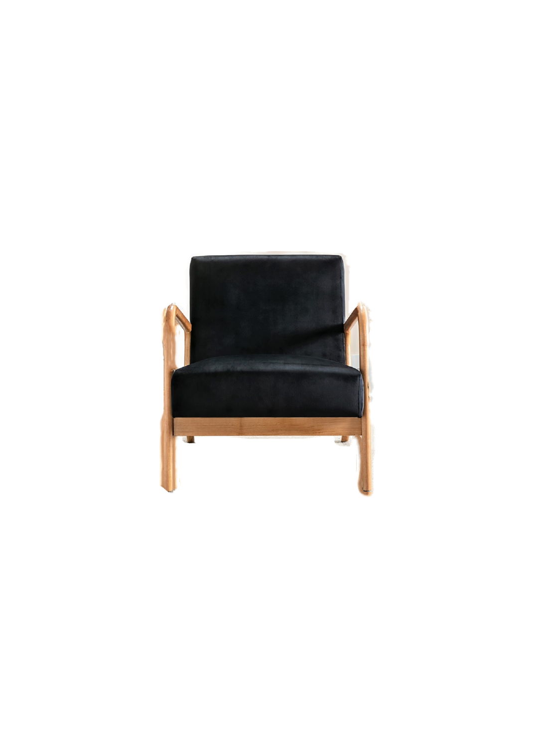 Open-framed Mid-Century Arm Chair with black cushions and wood frame by HouseOfZazla on Tampa Home & Garden Store