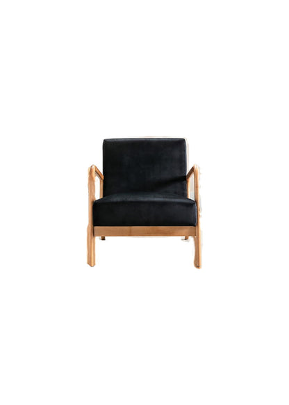 Open-framed Mid-Century Arm Chair with black cushions and wood frame by HouseOfZazla on Tampa Home & Garden Store
