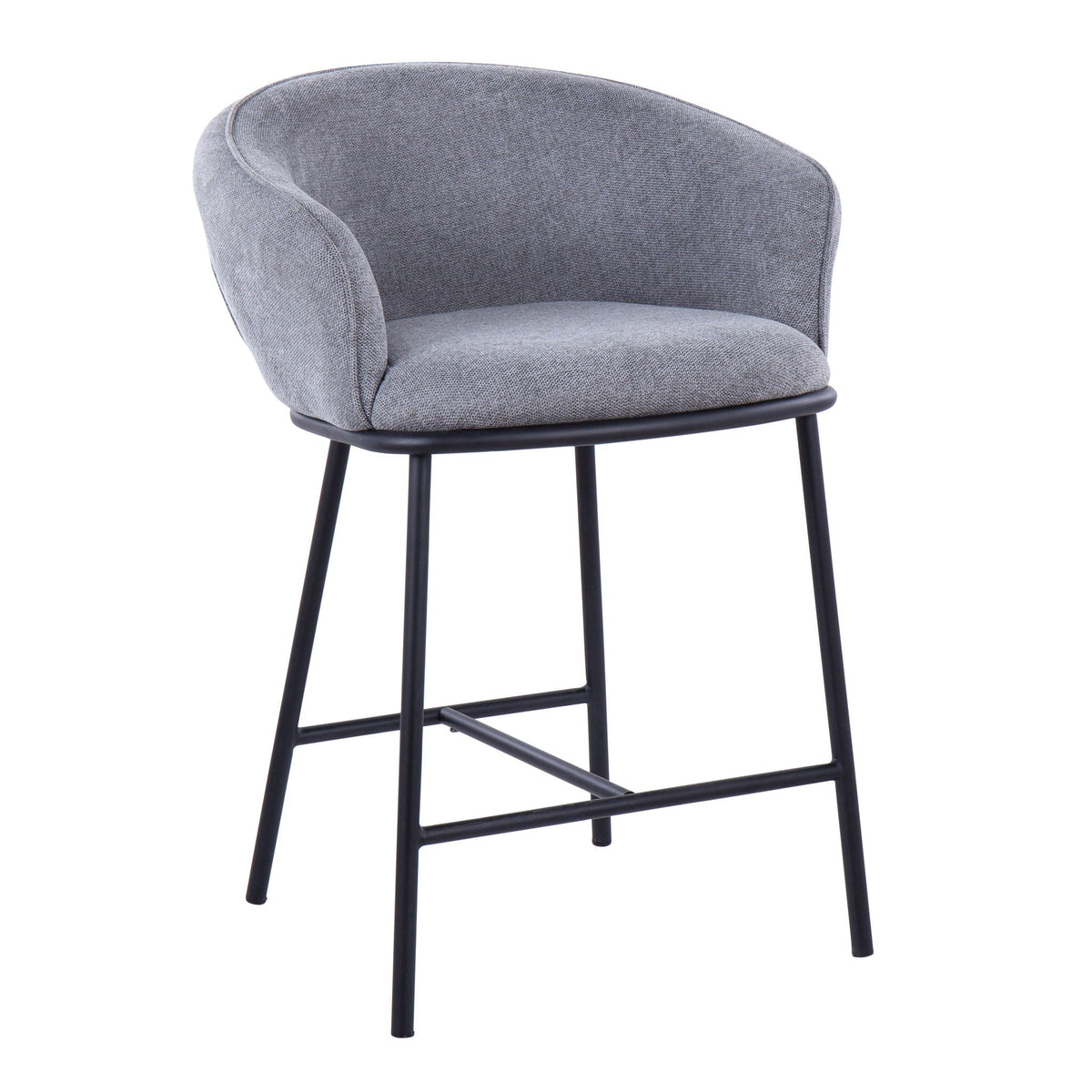 Ashland Contemporary Counter Stool set of 2, grey upholstery with back and black metal legs on Tampa Home & Garden Store