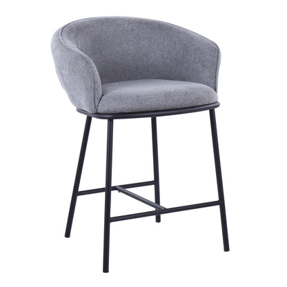Ashland Contemporary Counter Stool set of 2, grey upholstery with back and black metal legs on Tampa Home & Garden Store