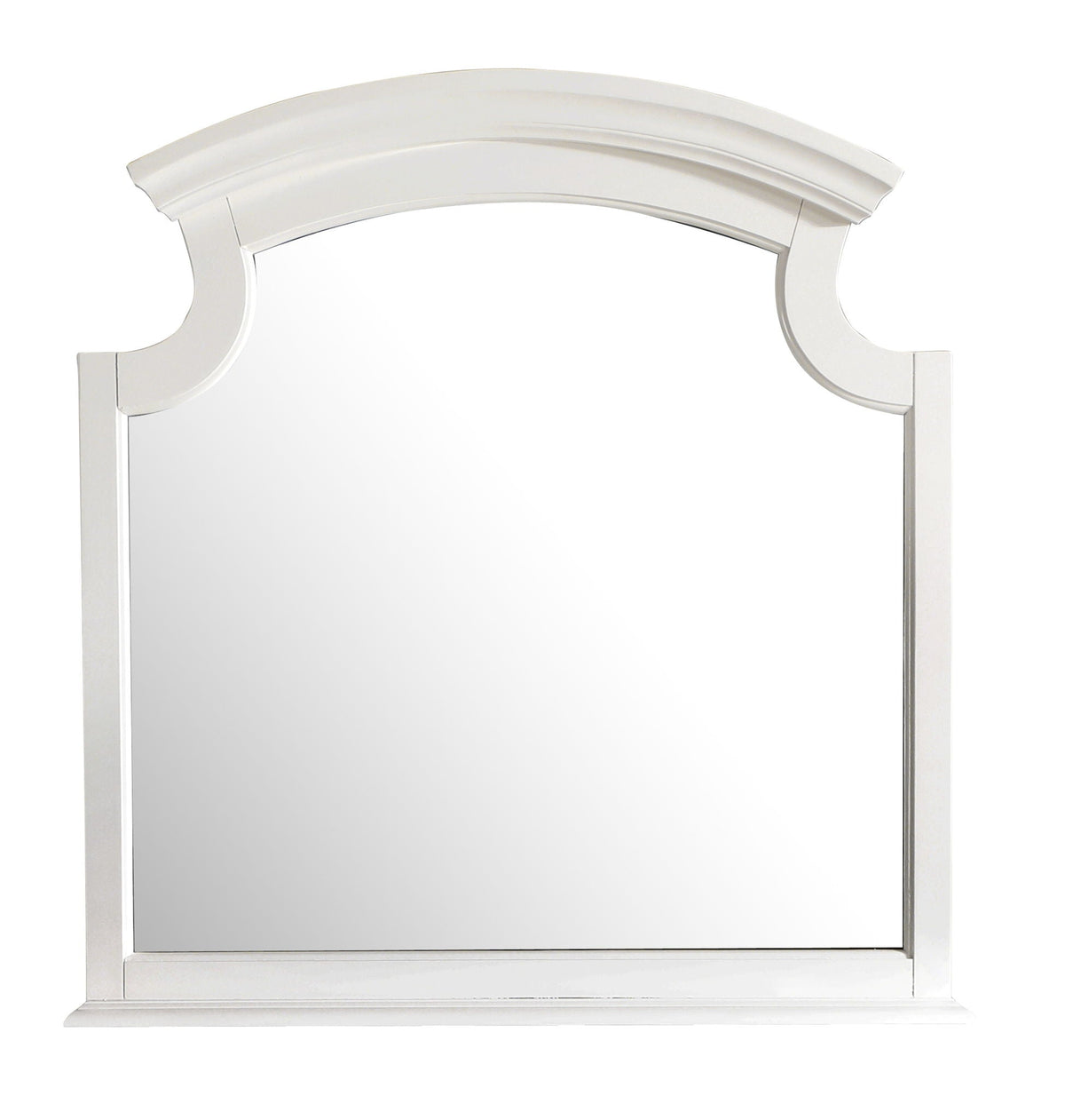 White framed wall mirror with curved crown arch and carved trim by HouseOfZazla on Tampa Home & Garden Store