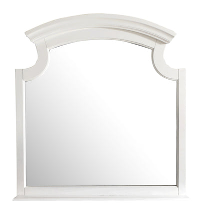 White framed wall mirror with curved crown arch and carved trim by HouseOfZazla on Tampa Home & Garden Store