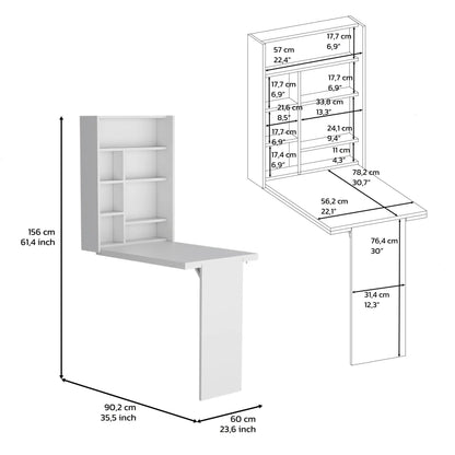Wall Foldable Table With Multiple Shelves White