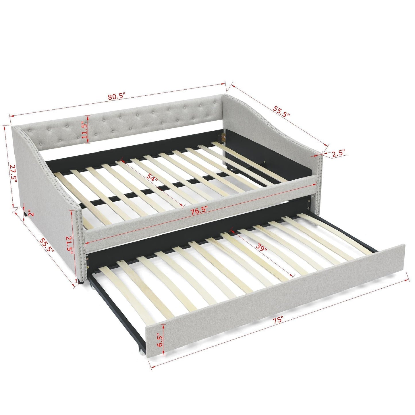 Upholstered Tufted Daybed and Storage Drawers