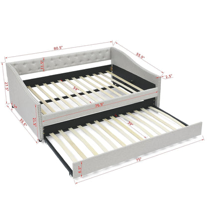 Upholstered Tufted Daybed and Storage Drawers
