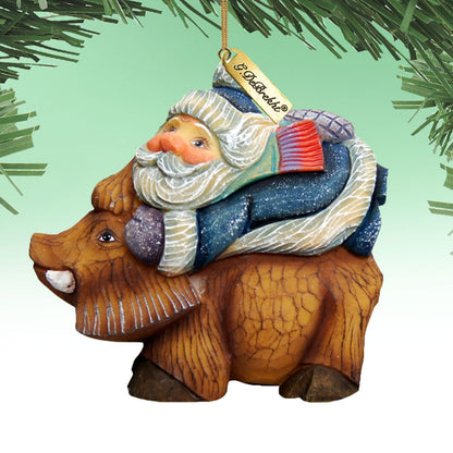 Ornament Santa on boar, sculpted hand-painted by G. DeBrekht, holiday decor on Tampa Home & Garden Store