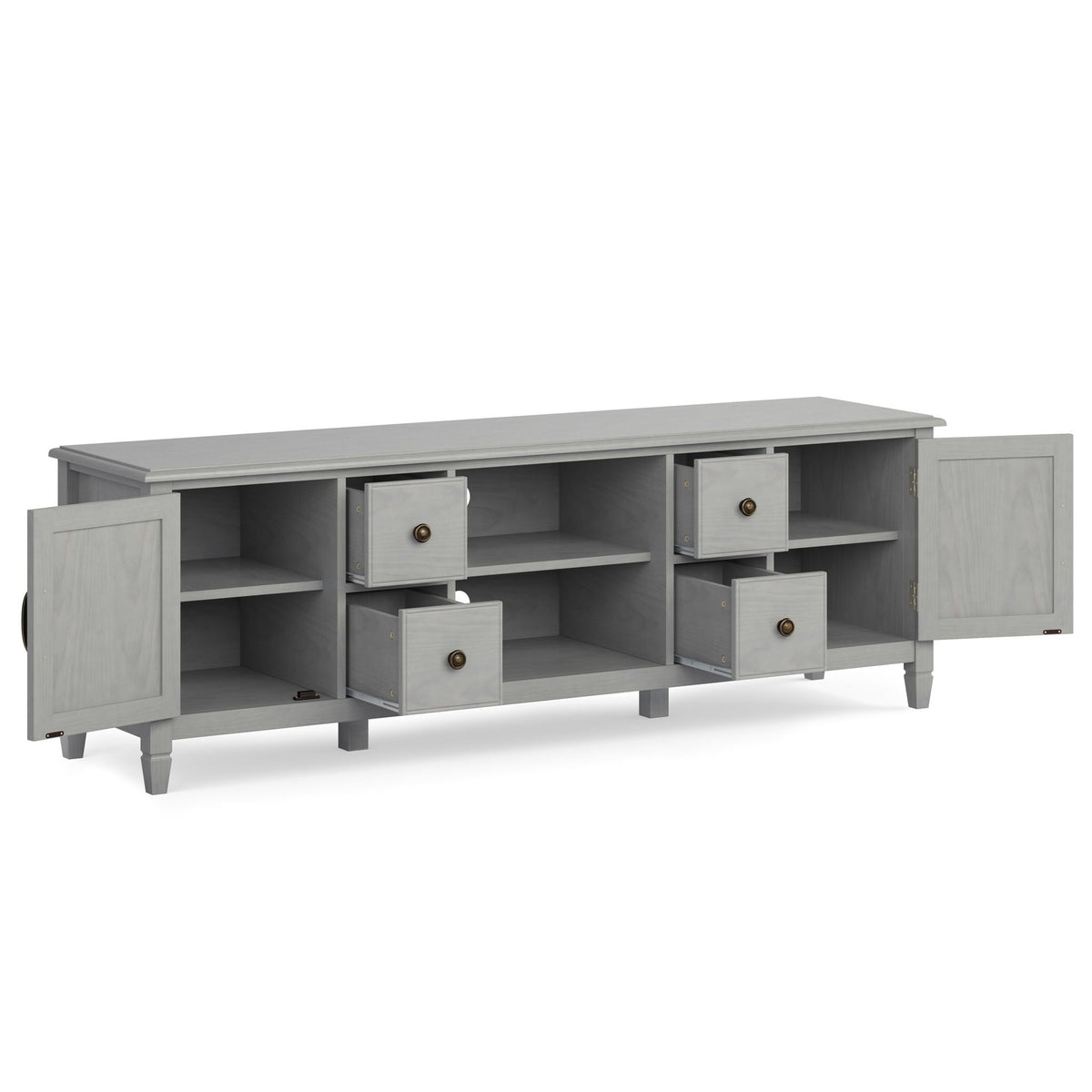 Sturdy solid wood TV stand with wide gray storage, cabinets and drawers by HouseOfZazla on Tampa Home & Garden Store