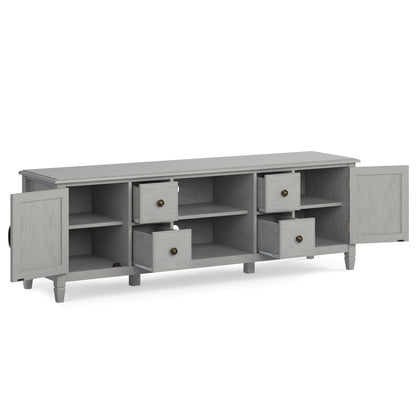 Sturdy solid wood TV stand with wide gray storage, cabinets and drawers by HouseOfZazla on Tampa Home & Garden Store