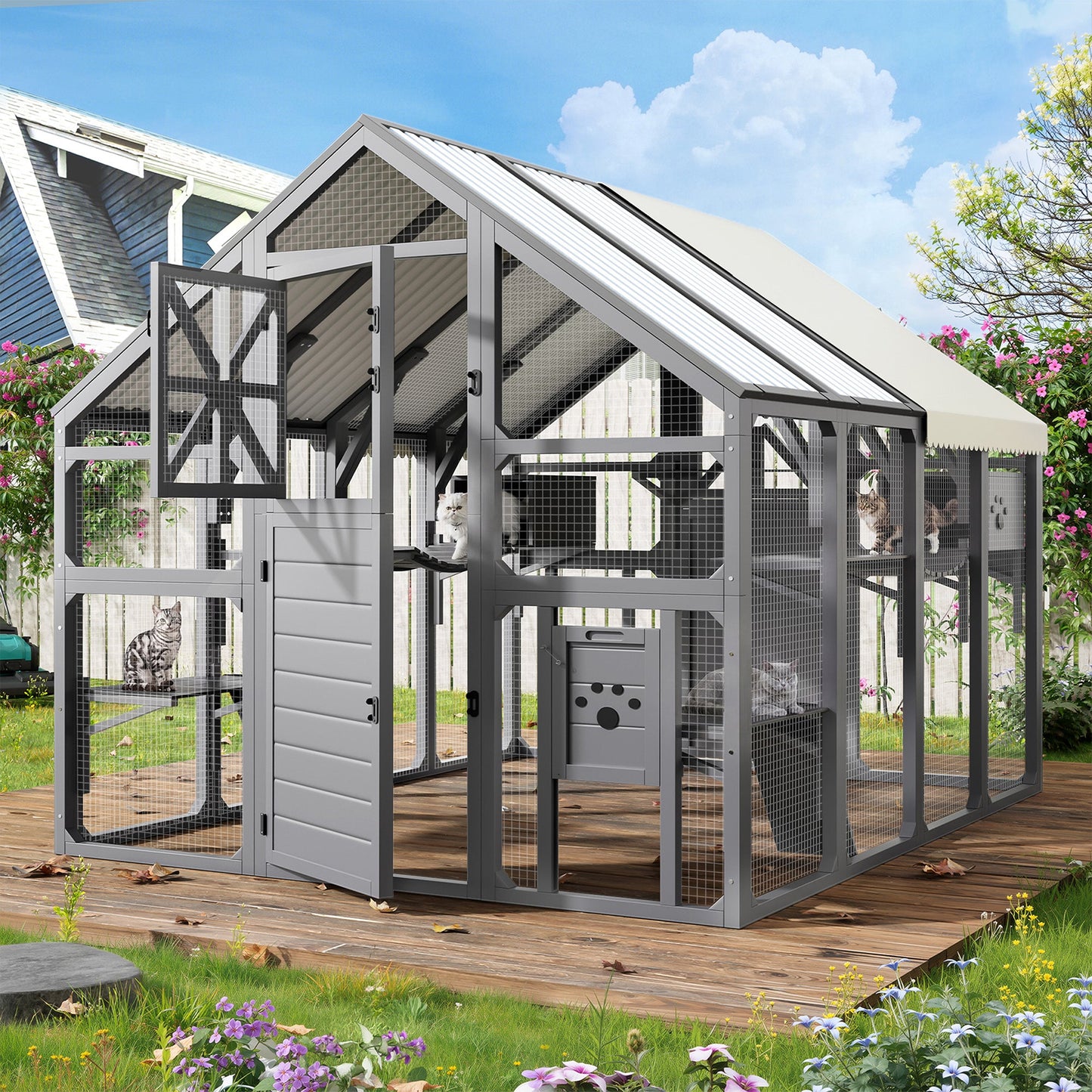 Extra Large Outdoor Cat Catio with Wood and Wire