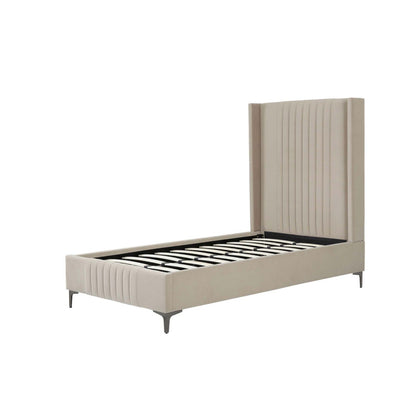 Promenade bed with upholstered headboard and slats, cream fabric, HouseOfZazla, on Tampa Home & Garden Store