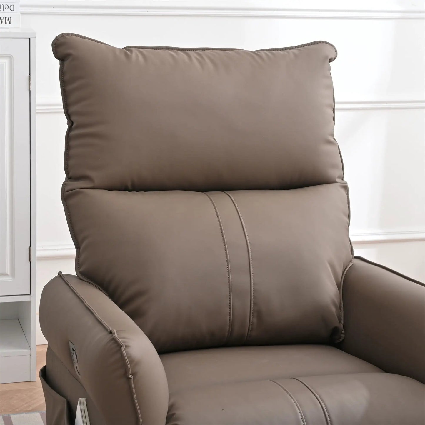 360° Rocking Swivel Recliner Taupe Faux Leather with Side Pocket by Unique Piece Furniture on Tampa Home & Garden Store