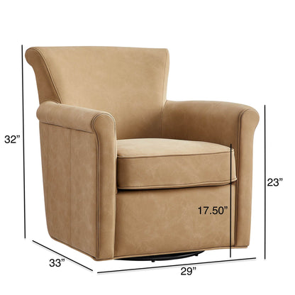 Westly Swivel Accent Chair tan leather upholstery with padded arms 360-degree base HouseOfZazla on Tampa Home & Garden Store
