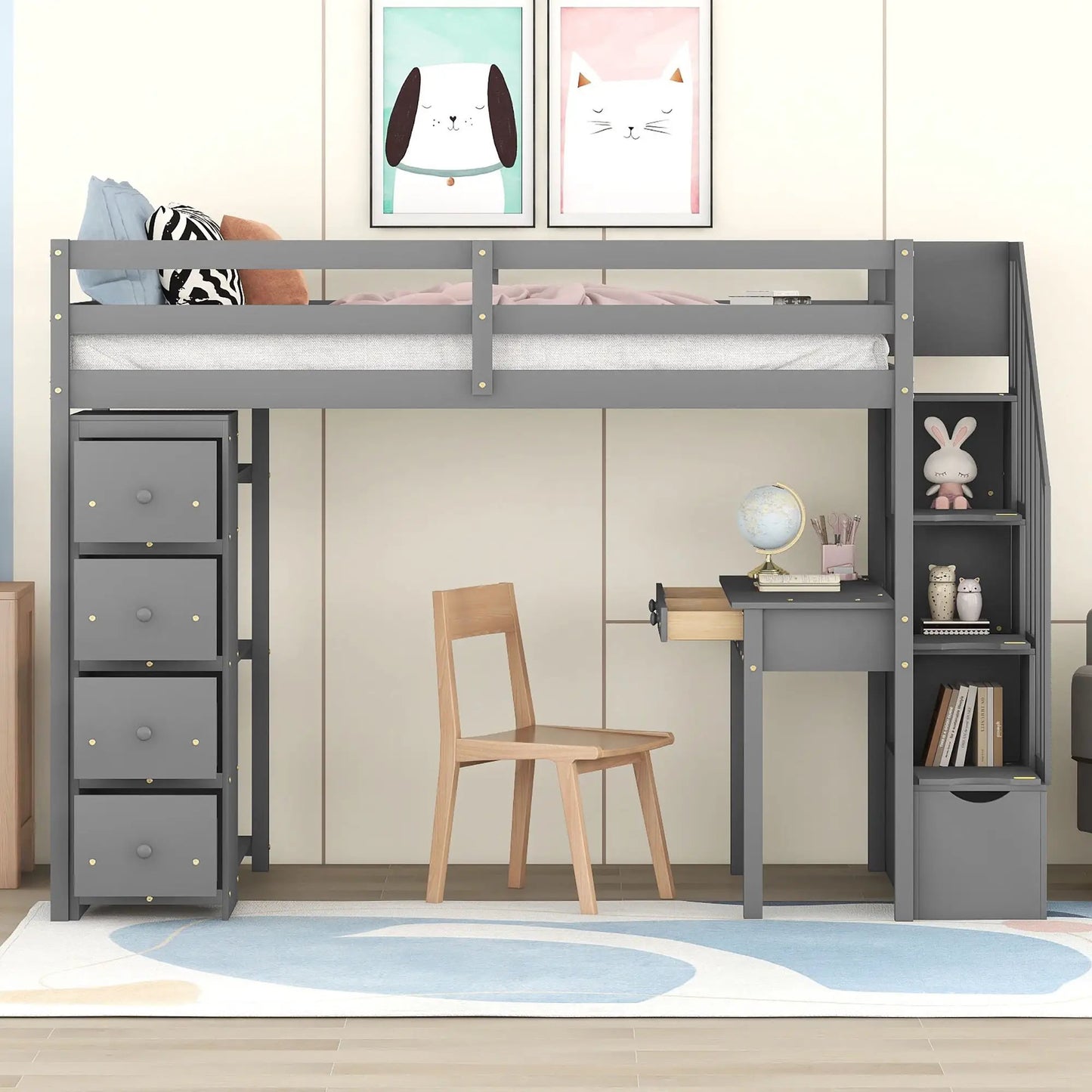 Loft Bed with Storage Drawers Desk and Stairs