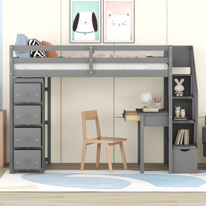 Loft Bed with Storage Drawers Desk and Stairs