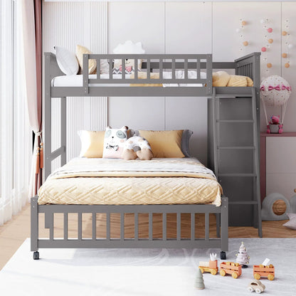 Bunk bed with 6 drawers and flexible shelves bottom bed on wheels gray on Tampa Home & Garden Store