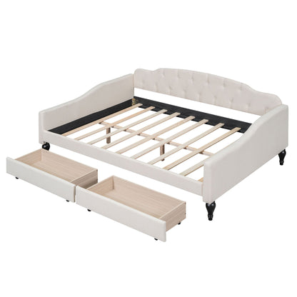 Upholstered tufted daybed in cream with curved back and storage drawers by HouseOfZazla on Tampa Home & Garden Store