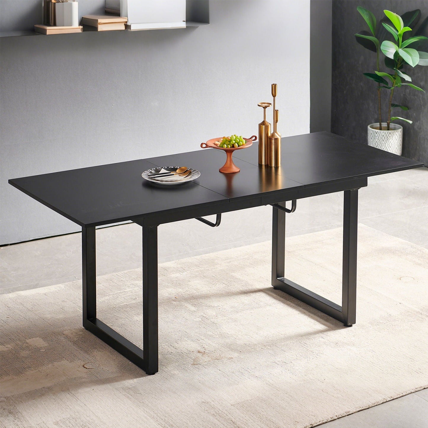 Modern Dining Table with Metal Legs and Firm Top