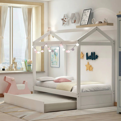 House Bed With Trundle In Twin Size White
