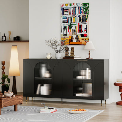 Wood Sideboard With Fluted Glass Doors and Legs