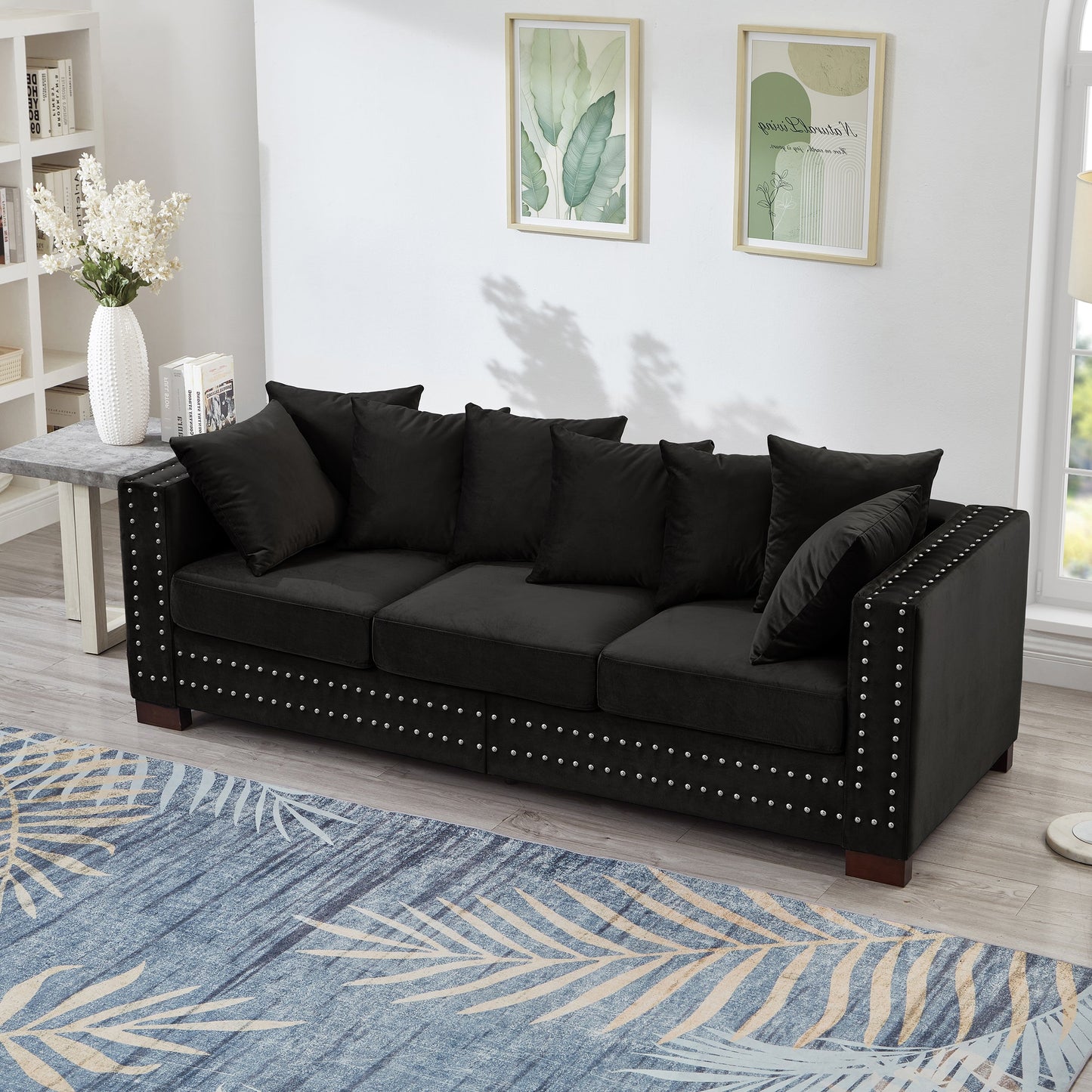 Modern Velvet and Wooden Living Room Sofa Set