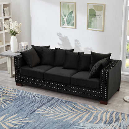 Modern Velvet and Wooden Living Room Sofa Set