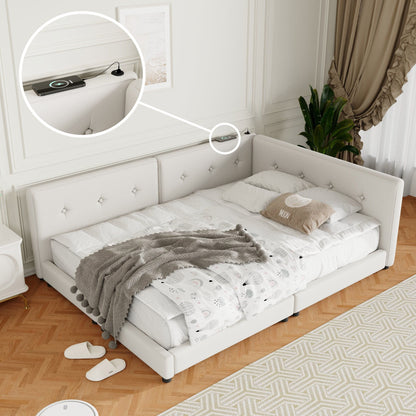 Modern upholstered platform bed with USB ports and LED belt in light gray fabric HouseOfZazla on Tampa Home & Garden Store