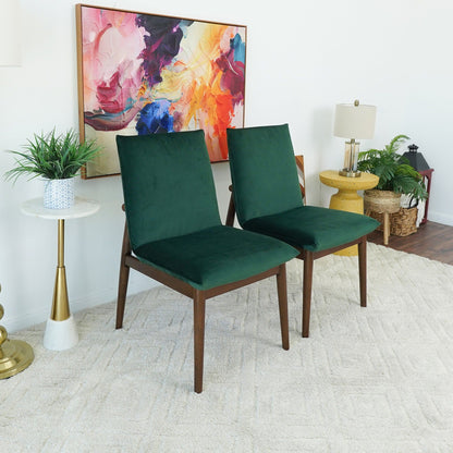 Monza Contemporary Dining Chair Set with solid wood frame in dark green upholstery on Tampa Home & Garden Store