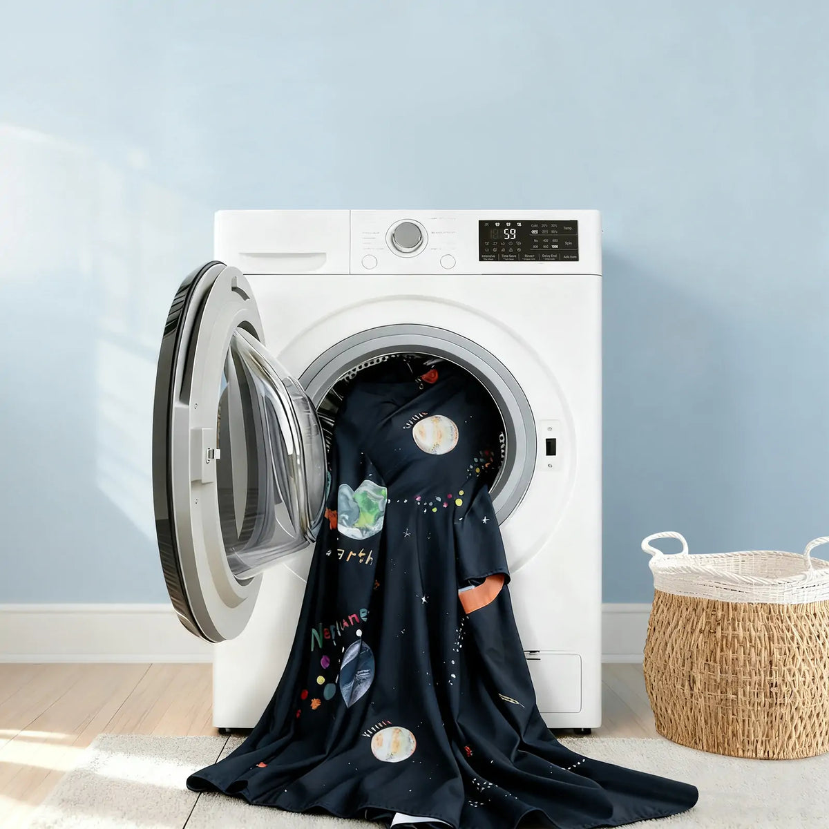 Tiny Land Versatile Kids Bed Tent & Play Tent fabric draped over a washer in a laundry room on Tampa Home & Garden Store