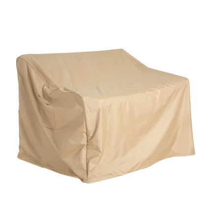 Beige Shield Outdoor Loveseat Sofa Cover; weatherproof cover for stationary outdoor furniture on Tampa Home & Garden Store