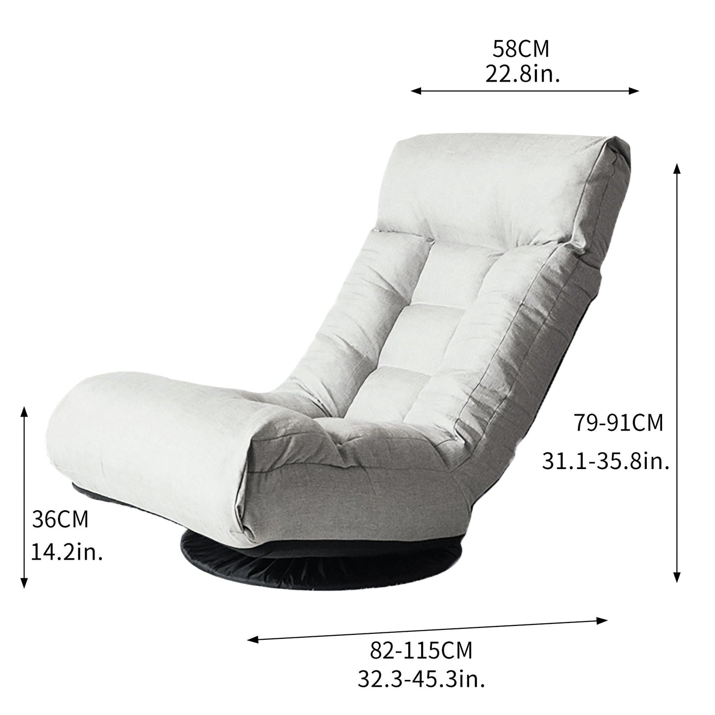 Adjustable Japanese reclining floor chair with metal frame, light gray upholstery HouseOfZazla on Tampa Home & Garden Store