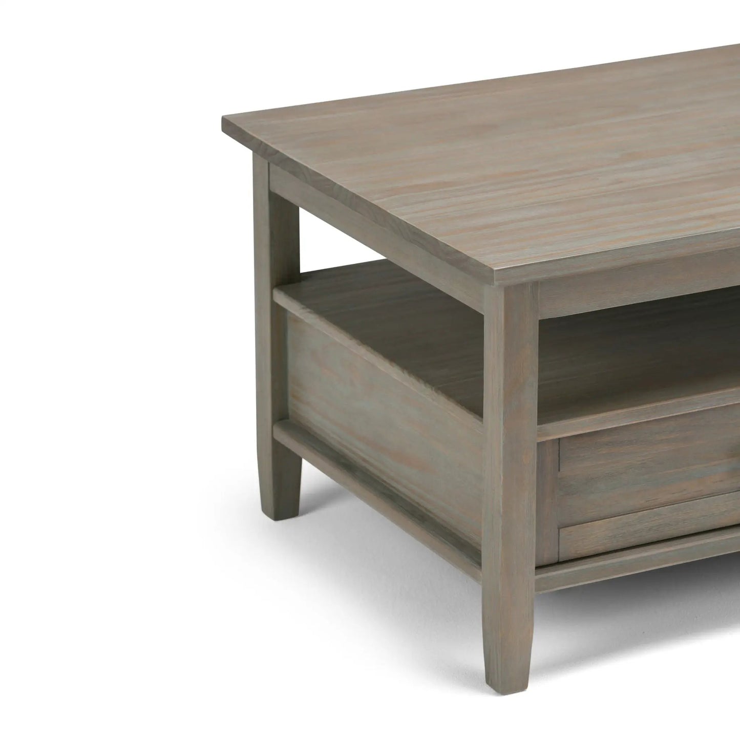 Warm Shaker coffee table in graywashed wood with open lower shelf by Unique Piece Furniture on Tampa Home & Garden Store